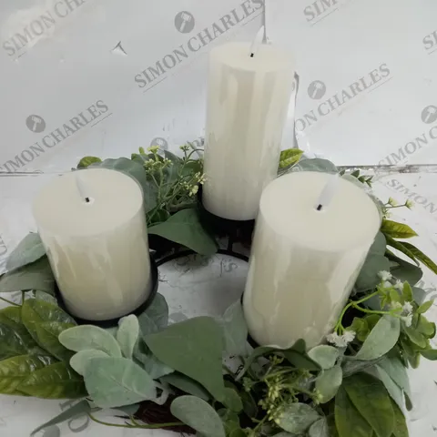 HOME REFLECTIONS 3 IN 1 FLAMELESS CANDLE WITH WREATH SET - SAGE 