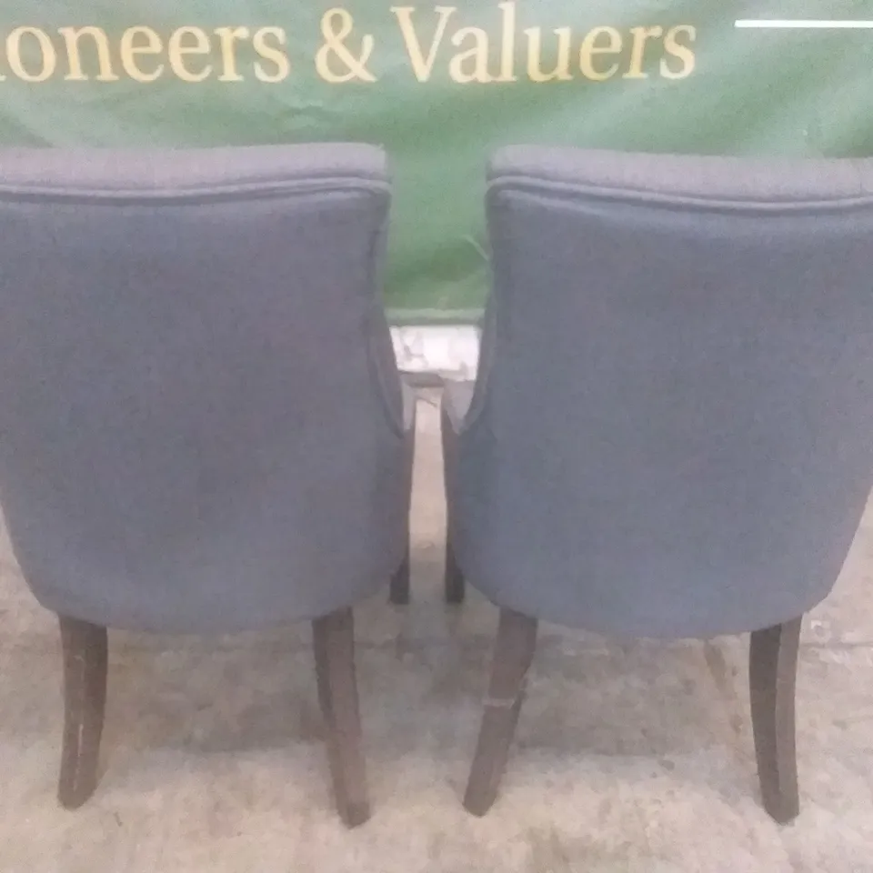 SET OF 2 DESIGNER DUKE SLATE FABRIC BUTTON BACK DINING CHAIR (DARK LEG)