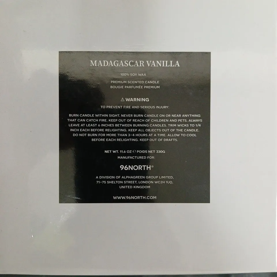 3X 96NORTH MADAGASCAR VANILLA SOY WAX CANDLE – 11.6 OZ / 330 G – BOXED