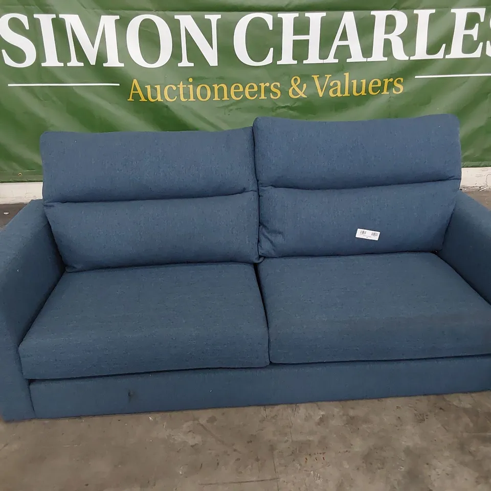 DESIGNER THREE SEATER SOFA BLUE FABRIC 
