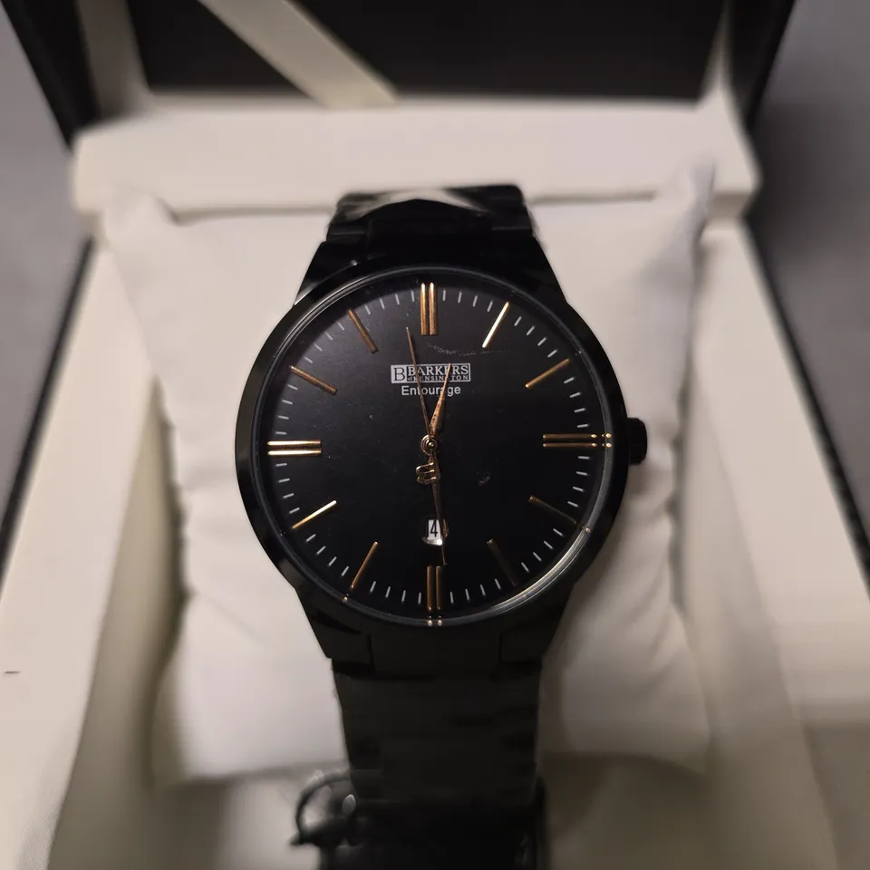 BOXED BARKERS OF KENSINGTON ENTOURAGE ROSE GOLD BLACK WATCH