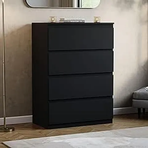 BOXED VIDA DESIGNS DENVER 4 DRAWER CHEST OF DRAWERS | BLACK | SPACE-SAVING STORAGE | 96H X 70W X 40D CM | MINIMAL | SMOOTH METAL RUNNER | ENGINEERED WOOD | MODERN BEDROOM CHEST OF DRAWERS UNIT