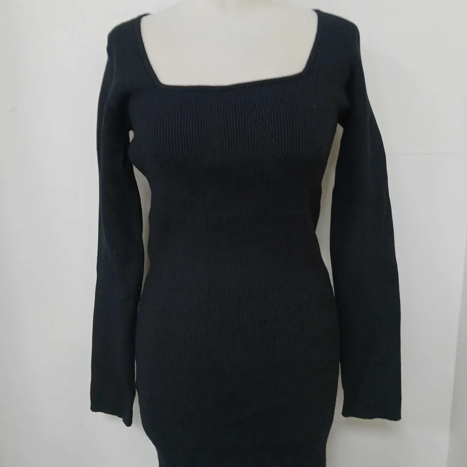 NAKD KNITTED RIB MINI DRESS IN BLACK - SIZE LARGE