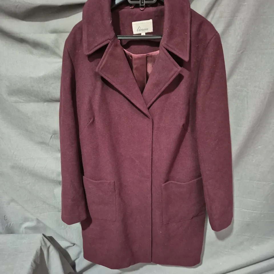LINEA BURGUNDY WOOL COAT, UK SIZE 18