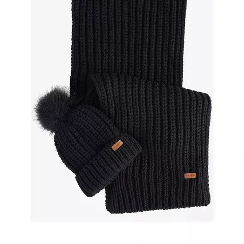 BARBOUR SALTBURN BEANIE & SCARF GIFT SET - BLACK