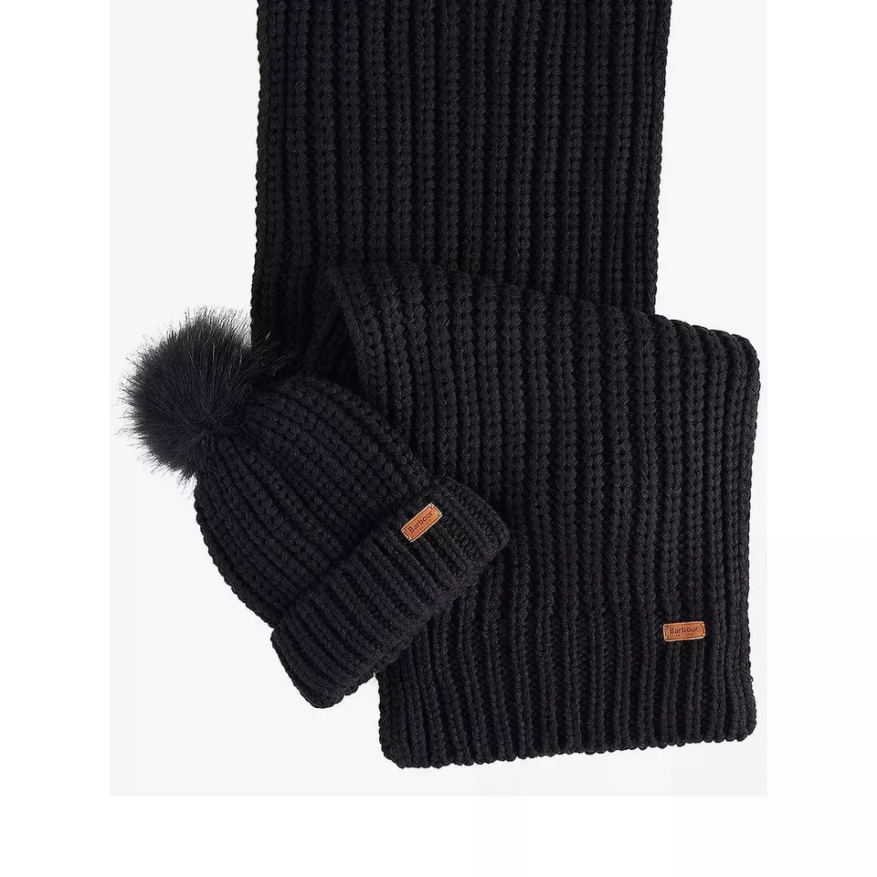 BARBOUR SALTBURN BEANIE & SCARF GIFT SET - BLACK