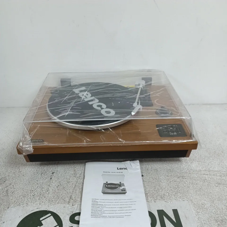 LENCO LS-55 TURNTABLE – WOODEN PLINTH WITH DUST COVER AND MANUAL