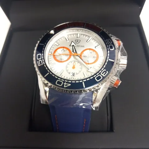 MENβS RUCKSTUHL CHRONOGRAPH R400 WATCH β SILVER COLOUR CASE β SILVER DIAL β 3ATM WATER RESISTANT β BLUE RUBBER STRAP