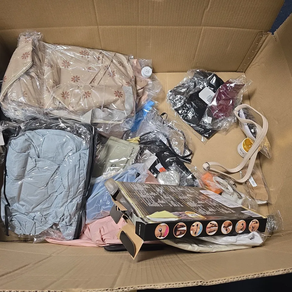 LOT OF ASSORTED HOUSEHOLD AND CLOTHING ITEMS TO INCLUDE ANAMORE WOMEN'S PINK TROUSERS AND SPECTRAGLOW 7 LED MASK
