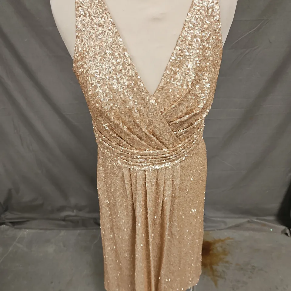 SORELLA VITA SEQUIN SHORT OCCASION DRESS IN GOLD SIZE 14