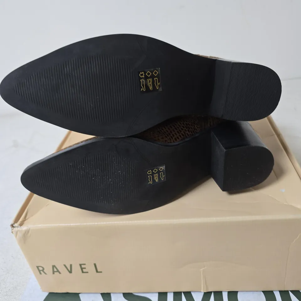BOXED RAVEL LANGTON LEATHER BOOTS, TAN SNAKE - SIZE 6