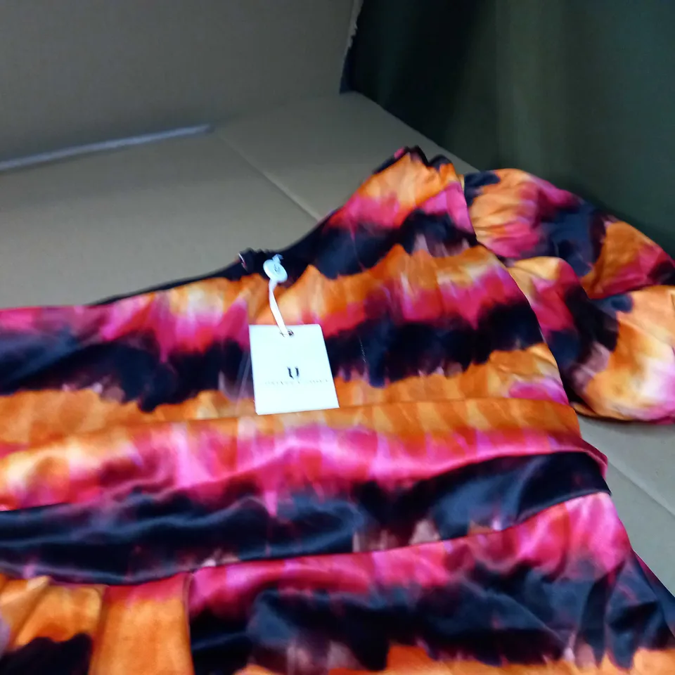FOREVER UNIQUE MULTI ORANGE ONE SHOULDER MINI DRESS - SIZE 14
