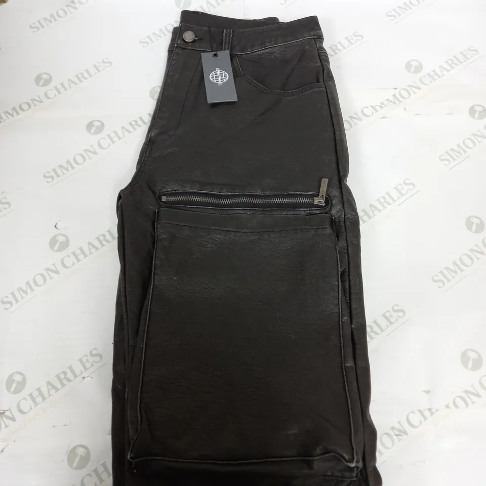 LUXE TO KILL VINTAGE WASHED BLACK LEATHER CARGO TROUSERS SIZE 8