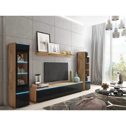 BOXED DORFMAN ENTERTAINMENT CENTER FOR TVS UP TO 78" - BLACK HIGH GLOSS (3 BOXES)