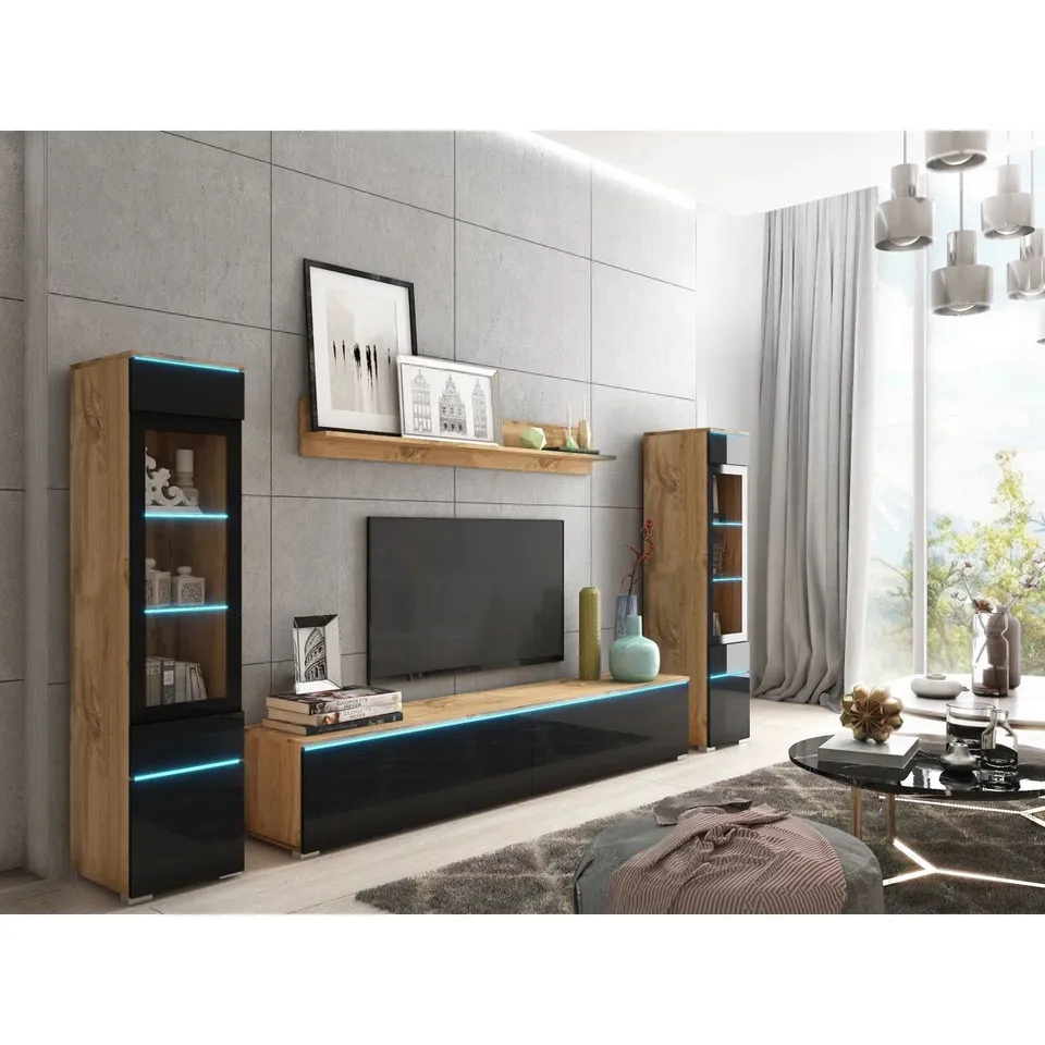 BOXED DORFMAN ENTERTAINMENT CENTER FOR TVS UP TO 78" - BLACK HIGH GLOSS (3 BOXES)