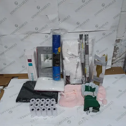 LOT TO CONTAIN APPROX. 25 ASSORTED HOUSEHOLD PRODUCTS, INCLUDES TILL ROLE, GLOVES, HOT WATER BOTTLE ETC