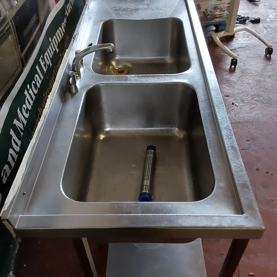 COMMERCIAL STAINLESS STEEL DOUBLE SINK KITCHEN UNIT 