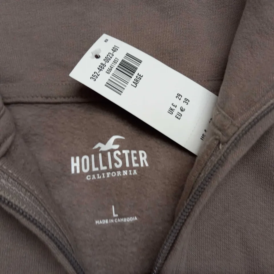 HOLLISTER HALF ZIP CROPPED JUMPER IN BROWN - L