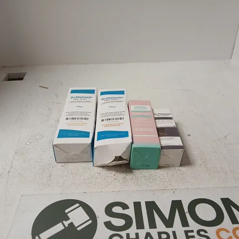 SET OF 4 DR MELAXIN ITEMS TO INCLUDE BODY AND FOOT EXFOLIATOR, BUBBLE FOAMING CLEANSER ETC