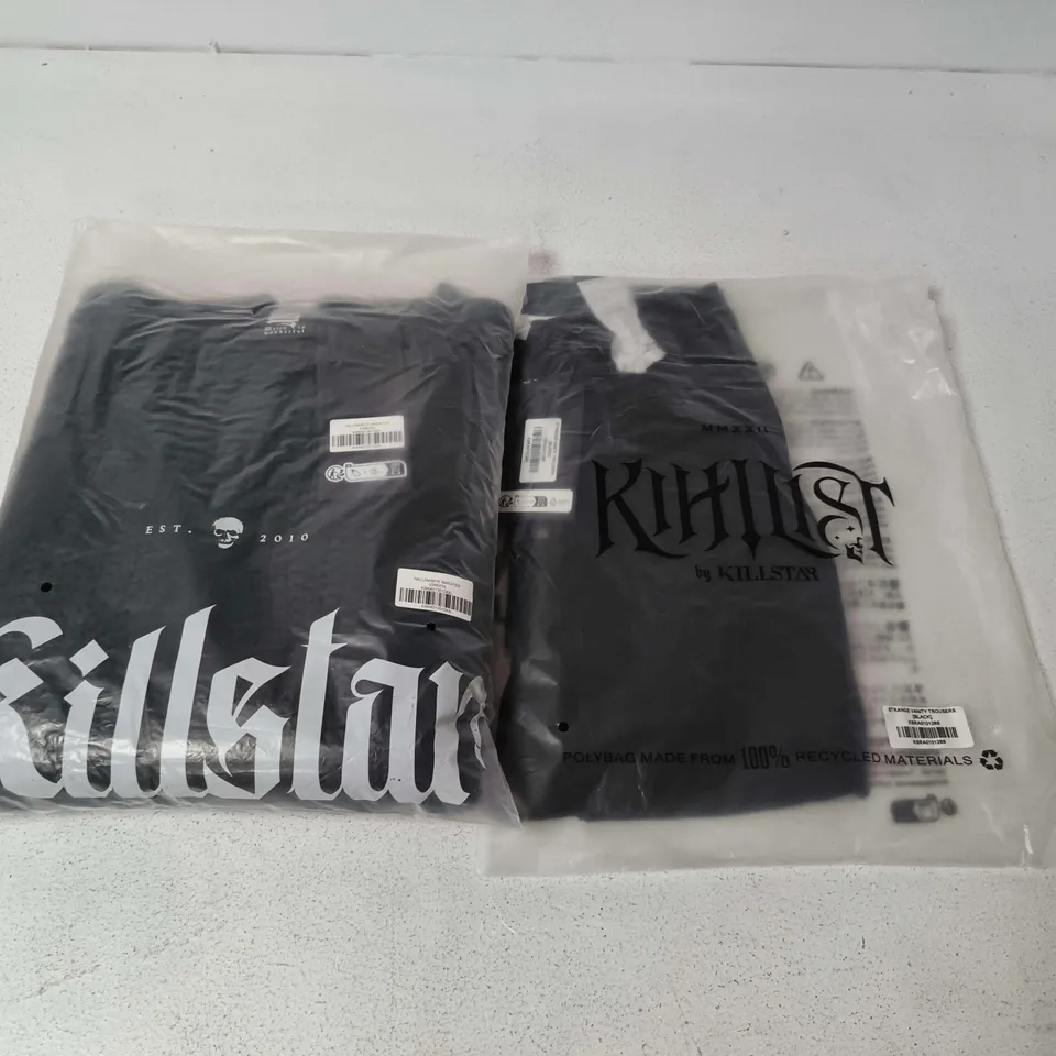 LOT OF APPROXIMATELY 16 BRAND NEW KILLSTAR CLOTHING ITEMS INCLUDES STRANGE VANITY TROUSERS AND HALLOWBITE SWEATERS - VARIOUS SIZES