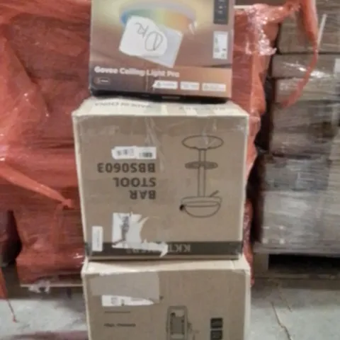 PALLET OF ASSORTED HOUSEHOLD GOODS AND PRODUCTS TO INCLUDE;GOVEE CEILING LAMP,BAR STOOL,PRESSURE WASHER 
