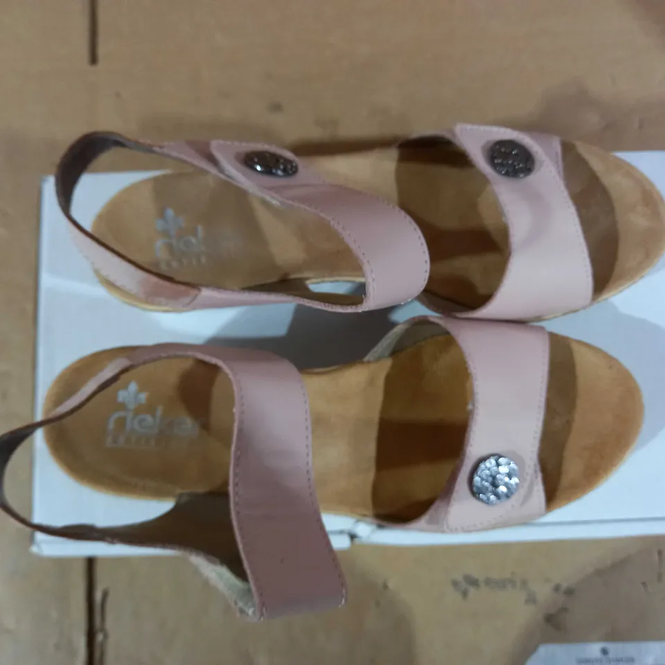 PAIR OF RIEKER SIZE 6 WEDGE BUTTON DETAIL PINK SANDALS