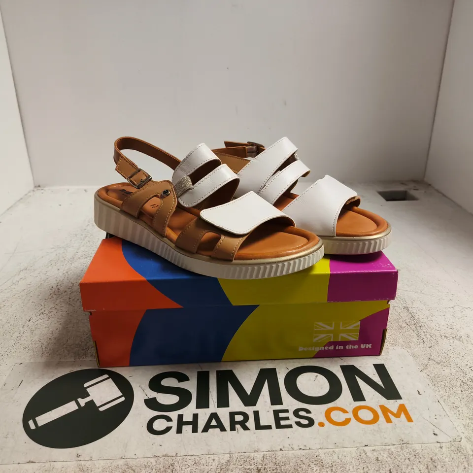 ADESSO WOMEN'S SANDALS – WHITE & TAN STRAPS UK 7 BOXED