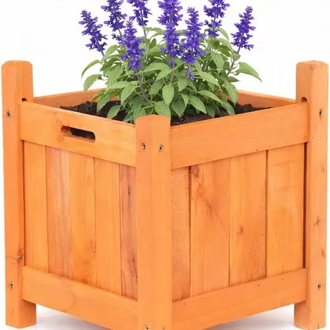BOXED GARDEN WOODEN SQUARE FLOWER PLANTER ORNAMENTAL PLANT POT