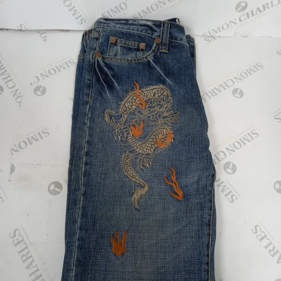 NIPPON BLUE DRAGON PATTERN DENIM JEANS SIZE UNSPECIFIED