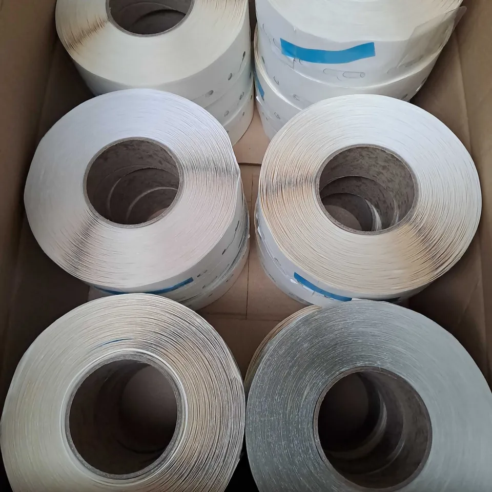 BOX OF APPROX 18 ROLLS OF FLEXIBLE EURO HOOK HANG TABS CLEAR