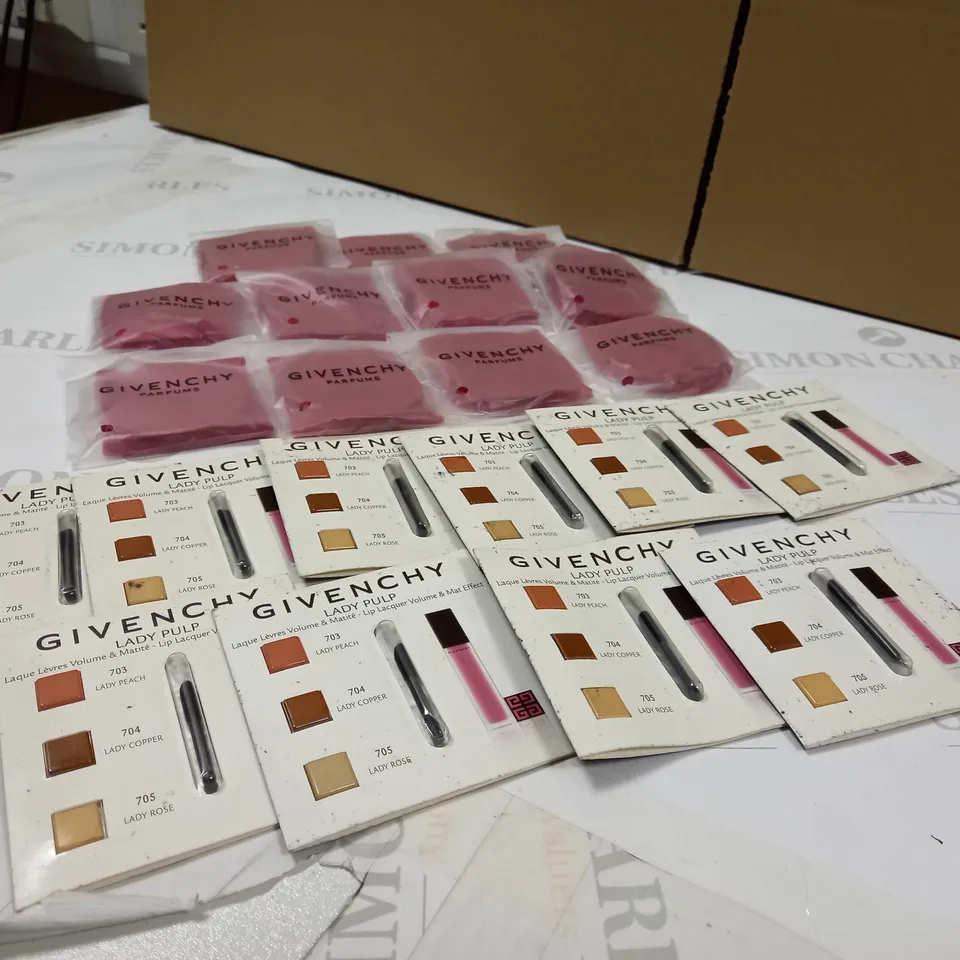 LOT OF APPROX 2O ASSORTED GIVENCHY PRODUCTS TO INCLUDE: PACKAGED POCKET MIRRORS, PACKAGED LIP LACQUER