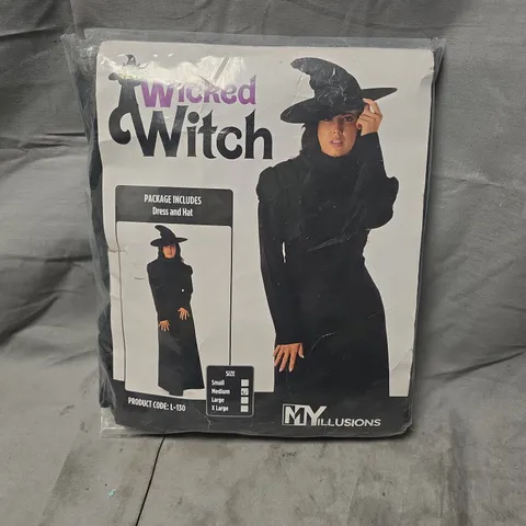 WICKED WITCH FANCY DRESS COSTUME – DRESS & HAT (MEDIUM) – MY ILLUSIONS