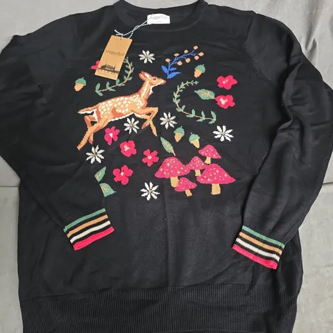 SUGARHILL WOODLAND SCENE RITA JUMPER IN BLACK - UK 8