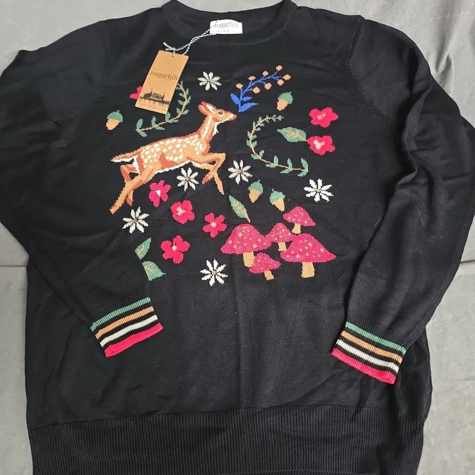 SUGARHILL WOODLAND SCENE RITA JUMPER IN BLACK - UK 8