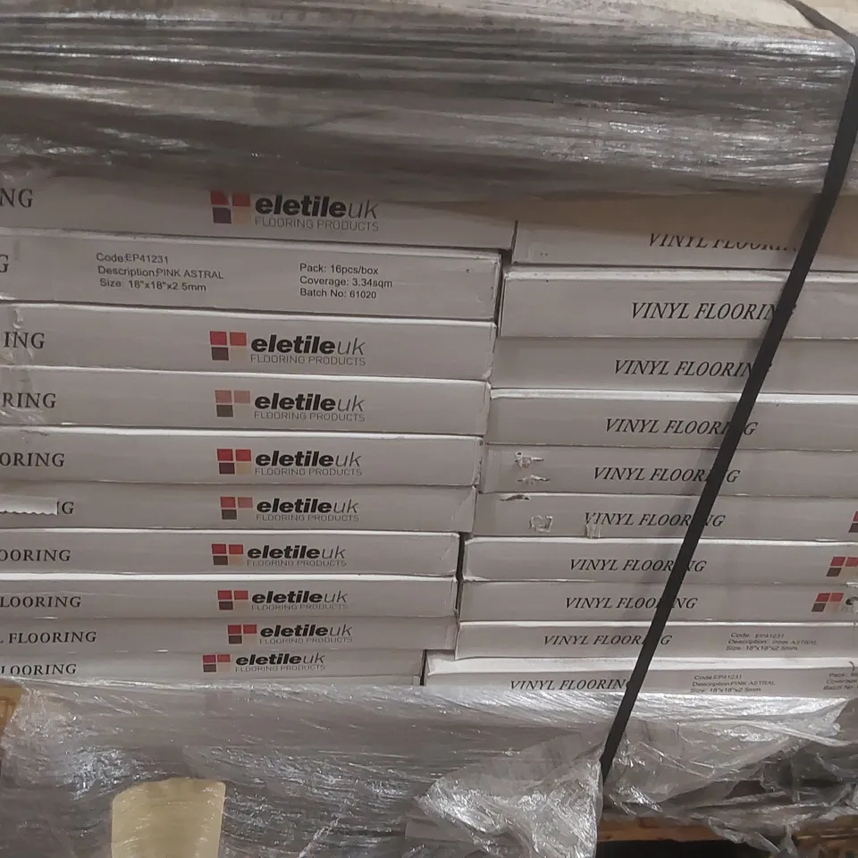 PALLET CONTAINING APPROXIMATELY 50 BOXES OF 16PCS BRAND NEW ELETILE UK PINK ASTRAL VINYL FLOORING