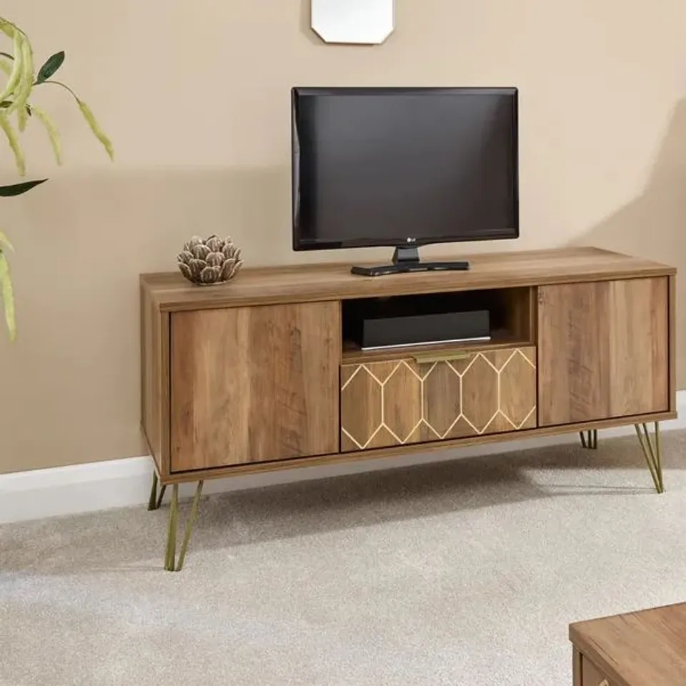 BOXED GFW ORLEANS 2 DOOR SINGLE DRAWER MANGO YELLOW TV STAND (1 BOX)