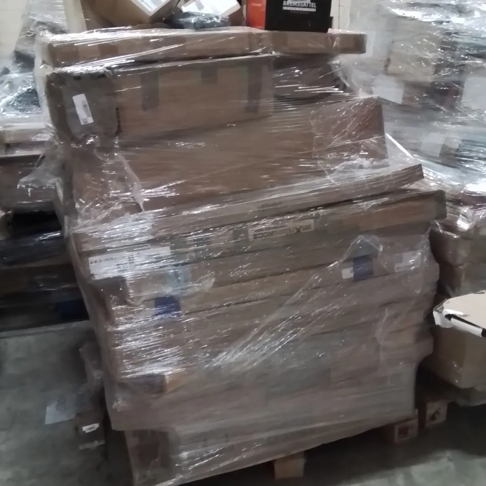 PALLET OF ASSORTED HOUSEHOLD GOODS AND PRODUCTS TO INCLUDE;TOOL BOX,BRAKE CALIPER,RETRACTABLE SAFETY GATE 