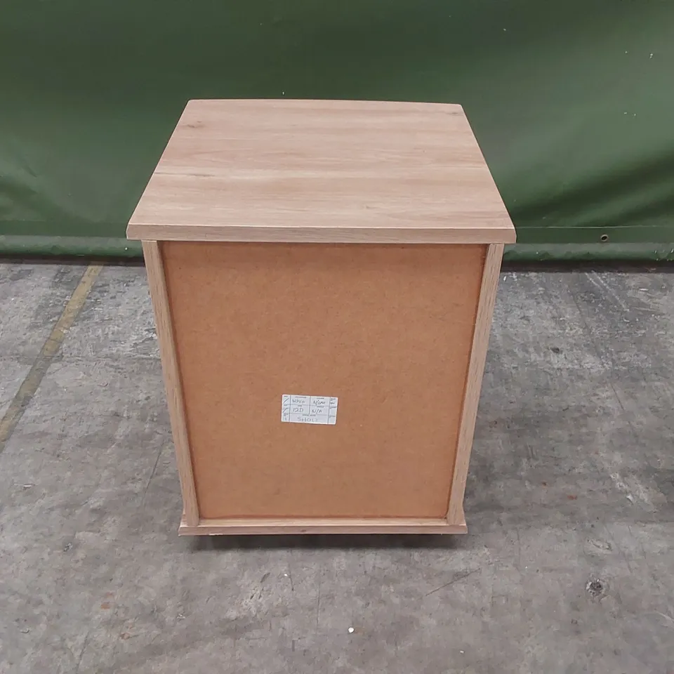 DESIGNER 2 DRAWER WOODEN BEDSIDE TABLE ON WHEELS