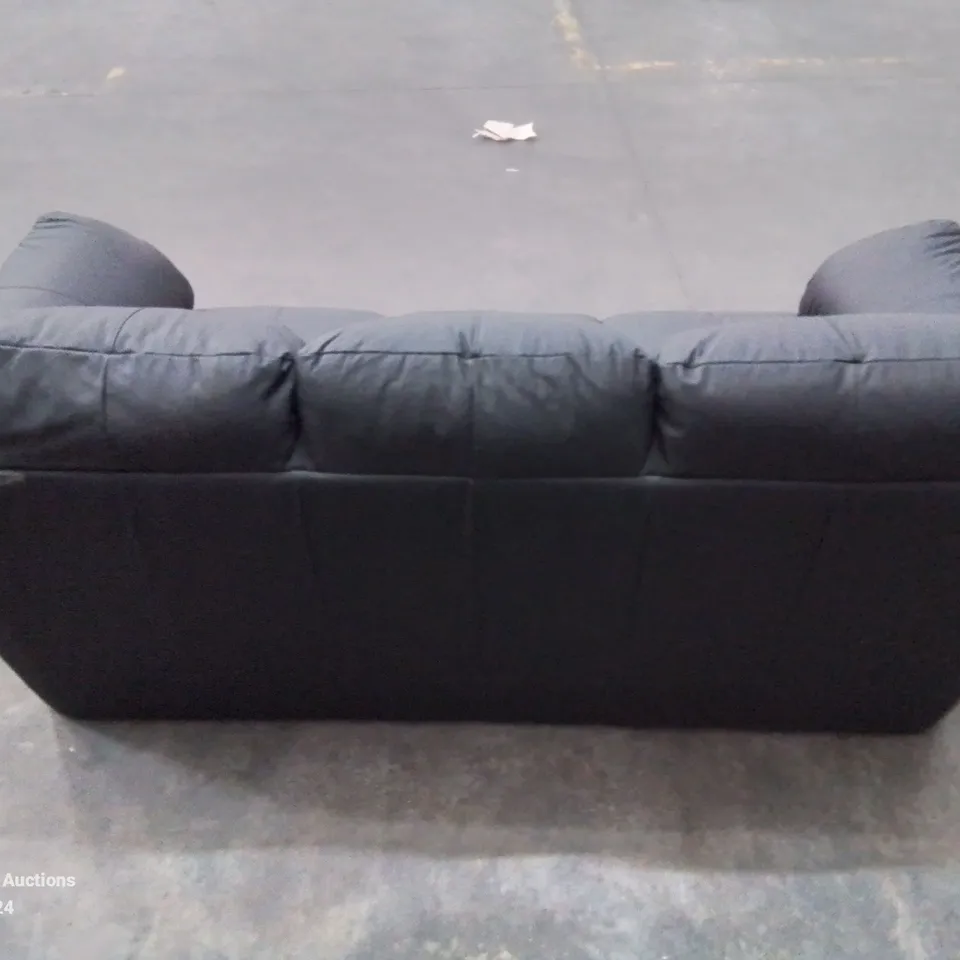 QUALITY DESIGNER BLACK FAUX LEATHER UPHOLSTERED 3 SEATER SOFA