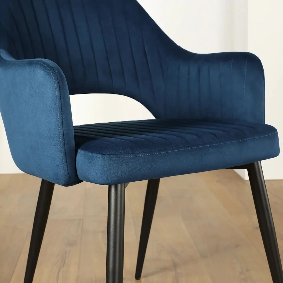 BOXED CLARA DINING CHAIR, BLUE CLASSIC VELVET & BLACK STEEL