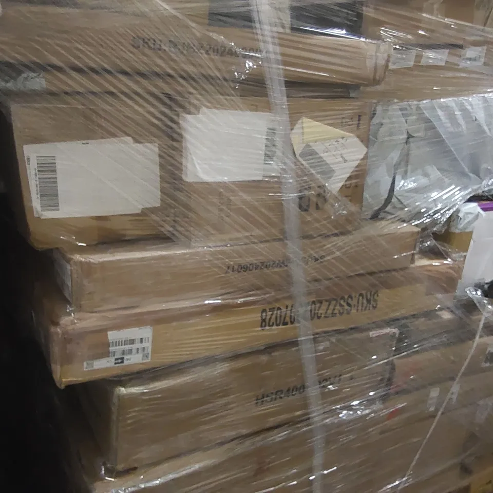 PALLET TO CONTAIN HOUSEHOLD FLAT-PACKED FURNITURE AND HOMEWERE TO INCLUDE; PRAM, ENAMEL CASSEROLE SET ECT