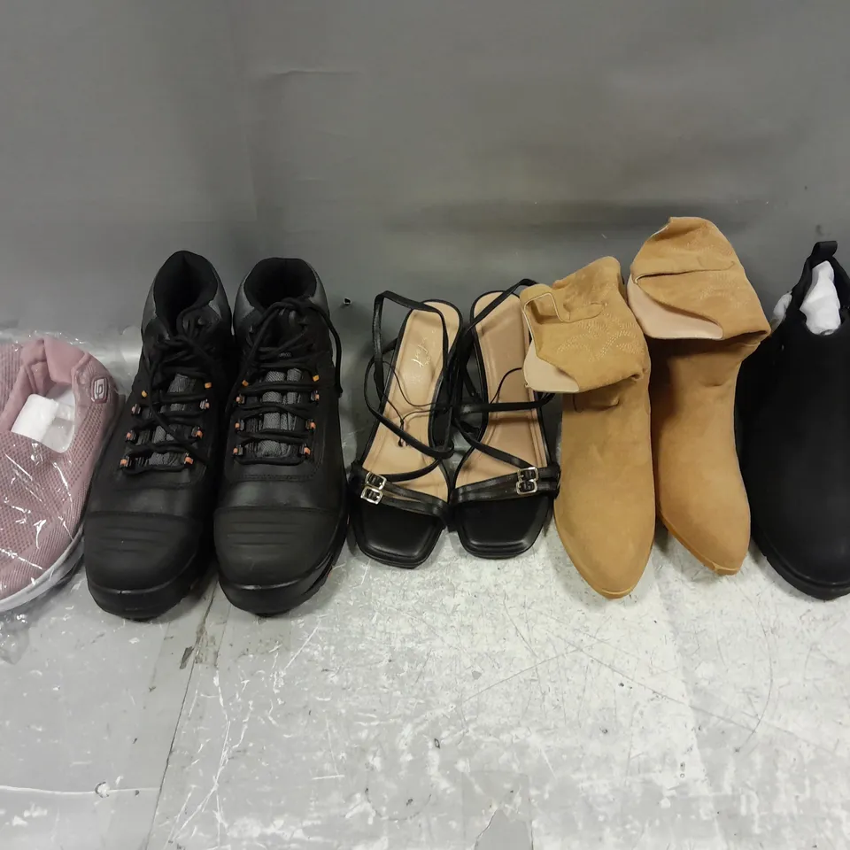 BOX OF APPROXIMATELY 15 PAIRS OF ASSORTED SHOES IN VARIOUS COLOUR, STYLES AND SIZES
