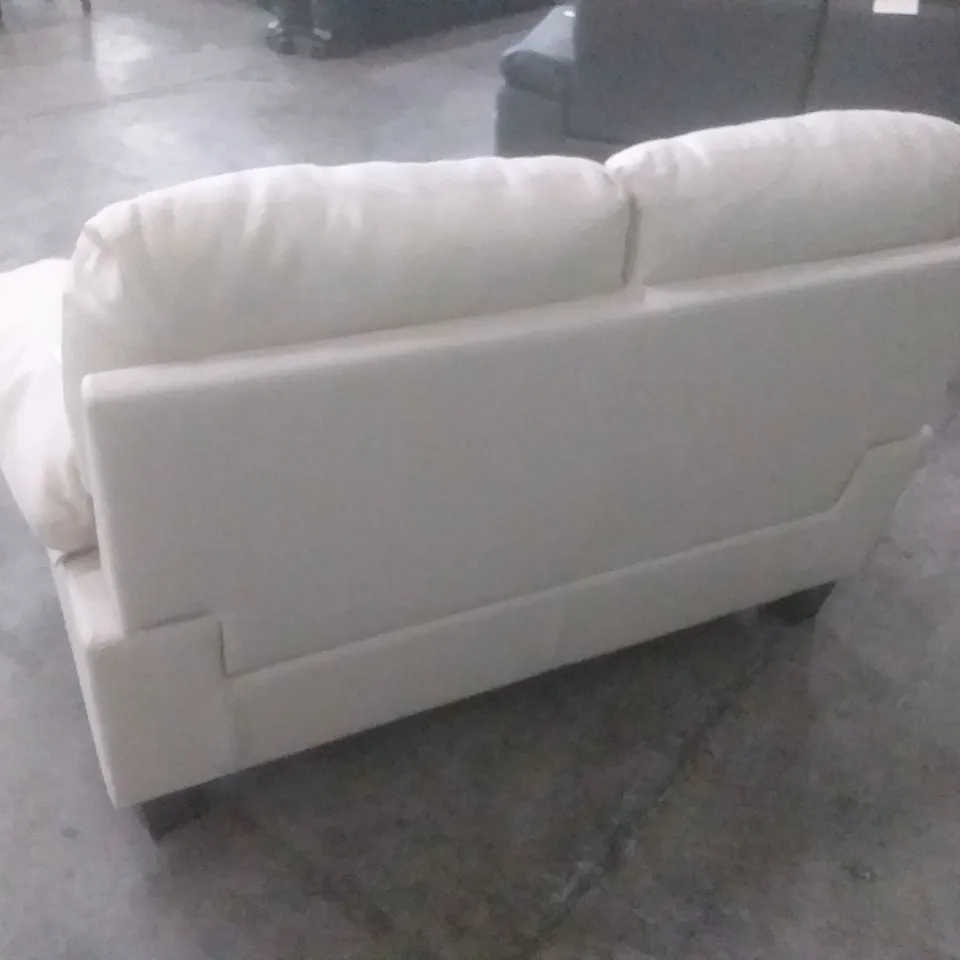 DESIGNER KENTON SMALL IVORY FAUX LEATHER TWO SEATER SOFA