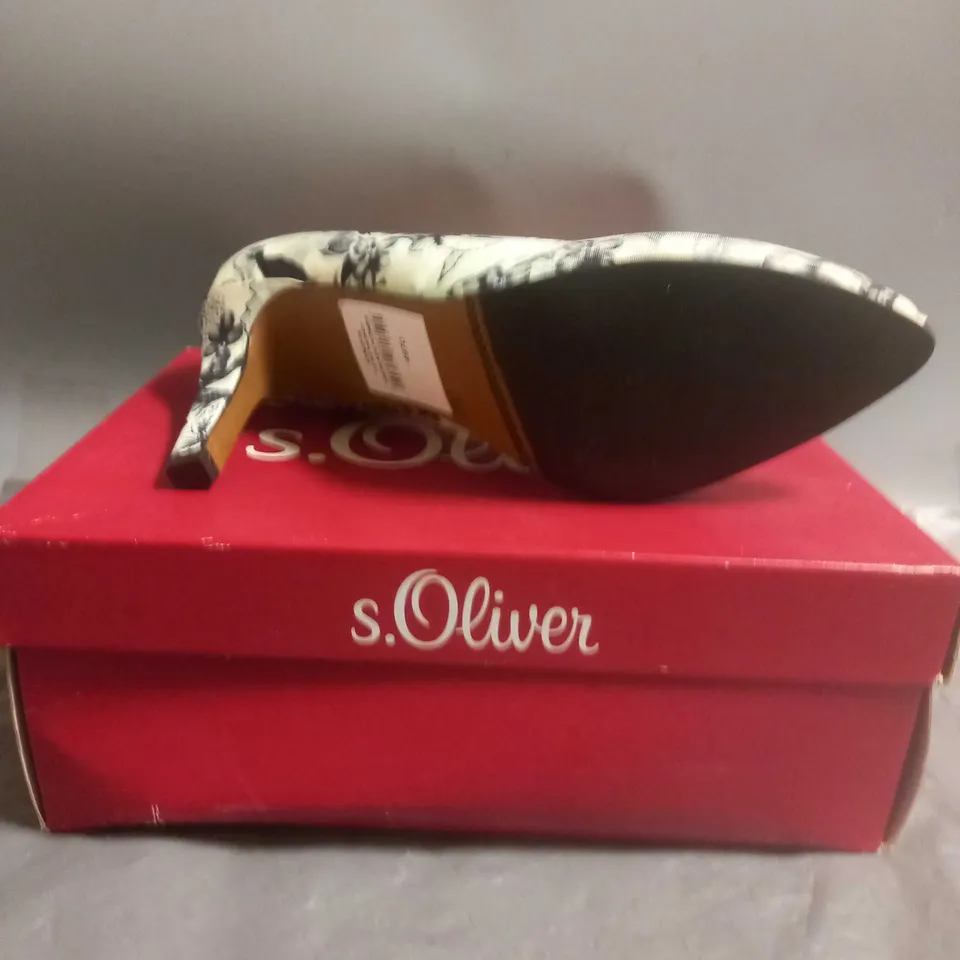 S.OLIVER LADIES HIGH HEELED COURT SHOES BLACK FLOWER DESIGN SIZE EU 40