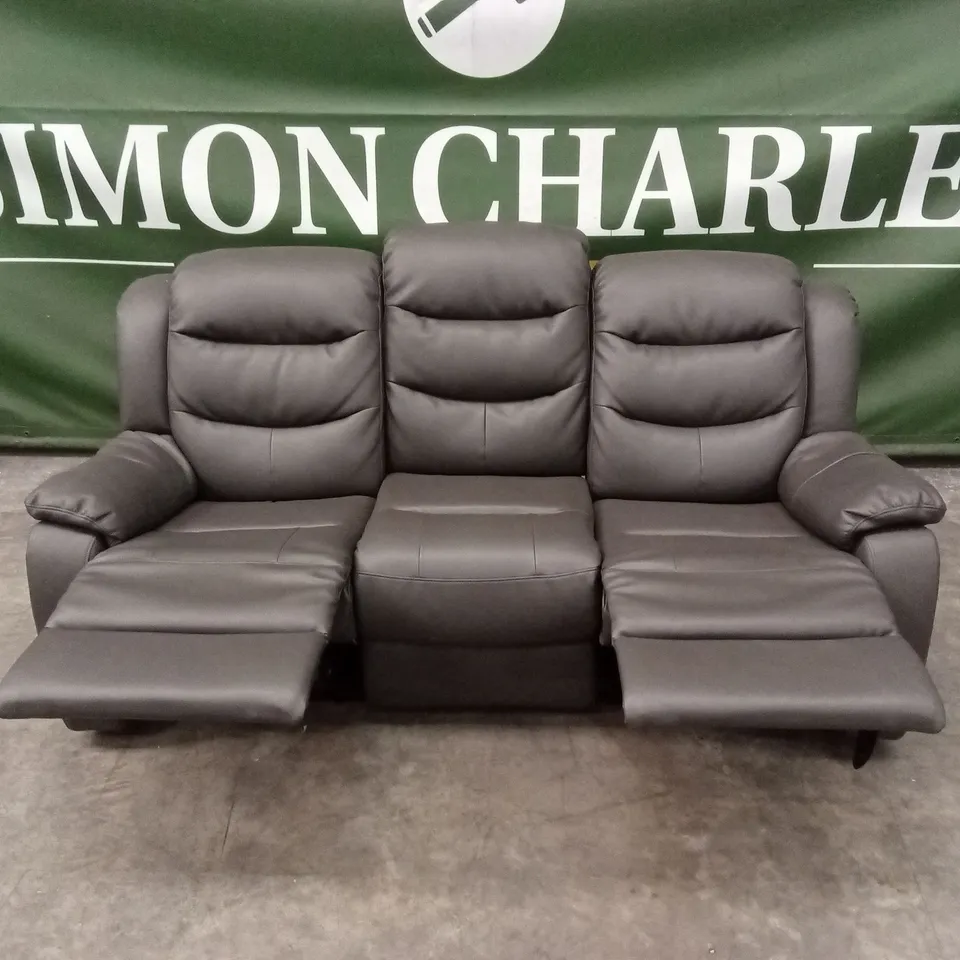 ROTHBURY LUXURY FAUX LEATHER HIGH BACK  3 SEATER MANUAL RECLINER SOFA - CHARCOAL RRP £729