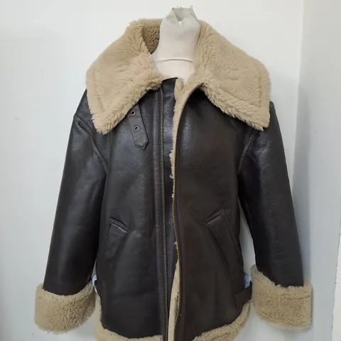 ZARA FAUX FUR LEATHER AVIATOR JACKET SIZE XS