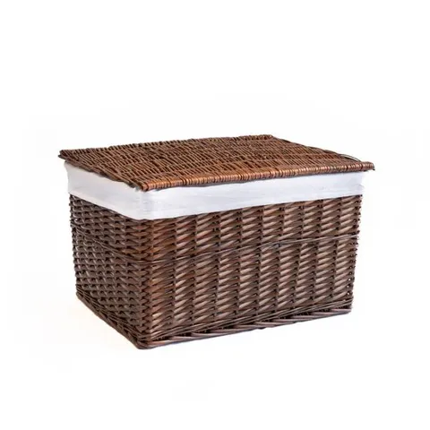ARTHUR CAMERON RECTANGULAR WICKER STORAGE BASKET WITH LID AND REMOVABLE LINING