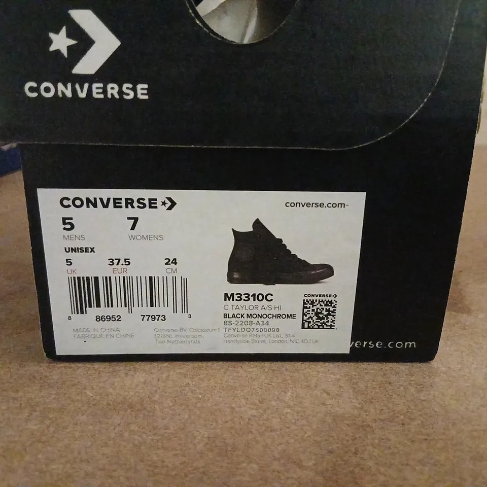 CONVERSE CHUCK TAYLOR ALL STAR HIGH TOP SNEAKERS – BLACK MONOCHROME, UK 5 (MEN)