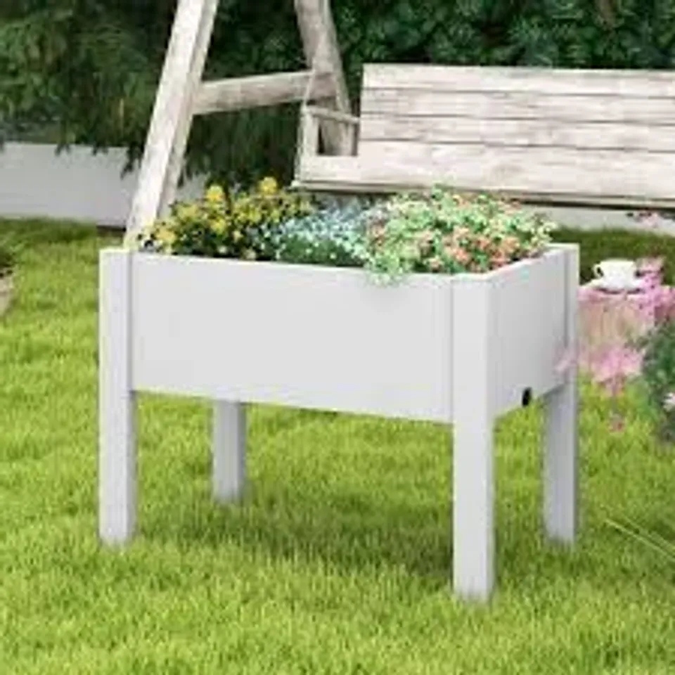 BOXED COSTWAY WHITE RAISED BED WITH DRAINAGE HOLE 53L