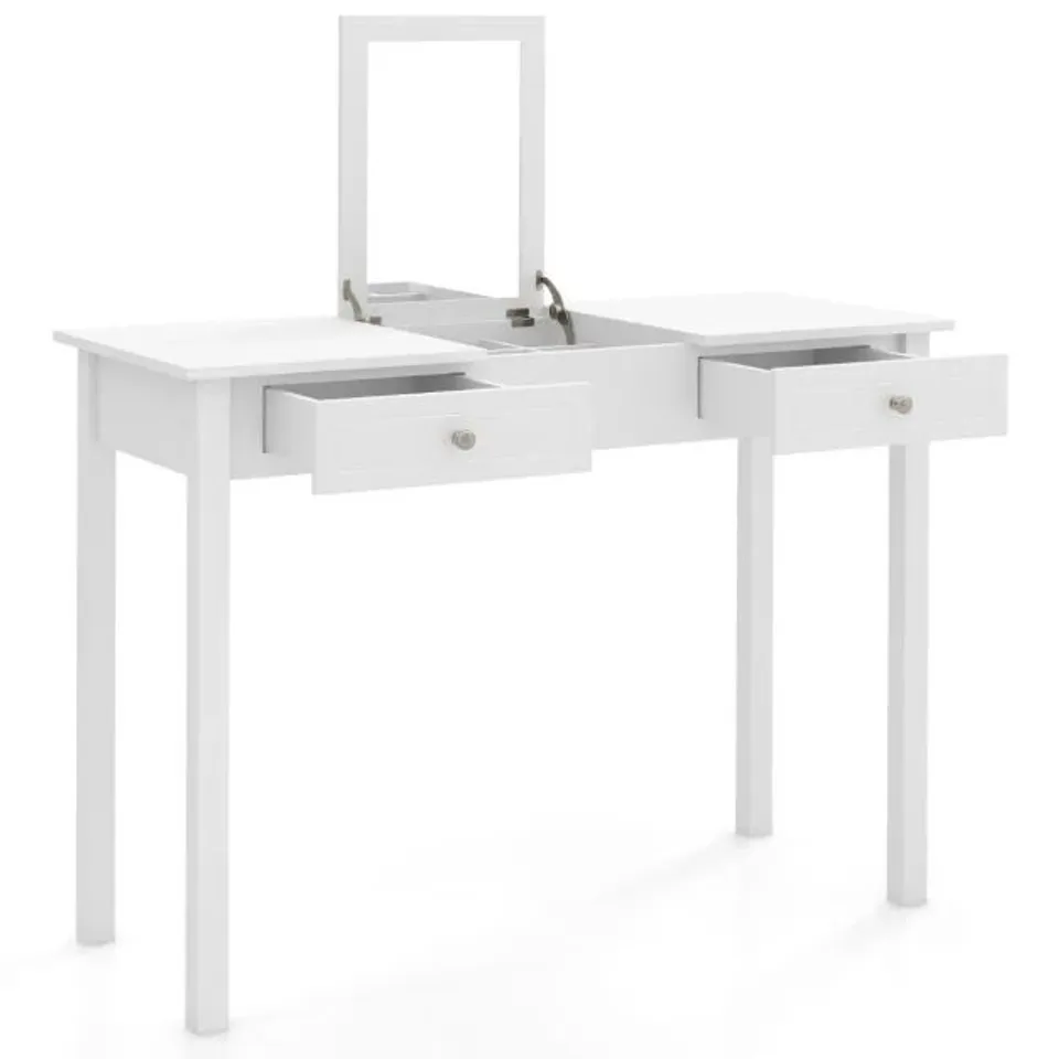 BOXED COSTWAY VANITY DESK WITH FLIP TOP MIRROR - WHITE